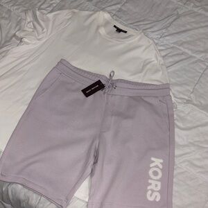 Michael Kors White Tee and Lavender Shorts